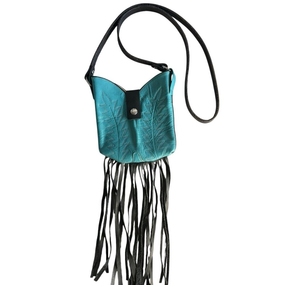 Vtg Leather Western Boot Fringe Crossbody Purse Bag Handmade Upcycled